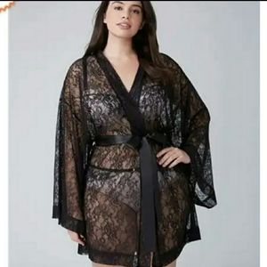 Cacique Black Lace Kimono Robe
